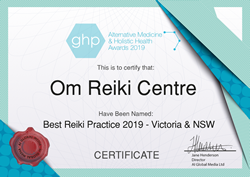Certificate for Best Reiki Centre in Victoria and New South Wales